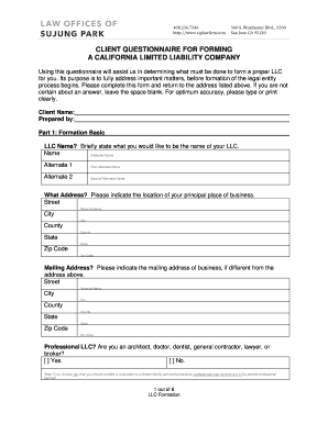 California LLC Formation Questionnaire