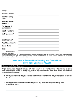Business Credit Builder Questionnaire