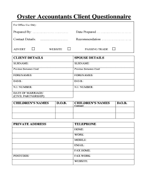 Oyster Accountants Client Questionnaire