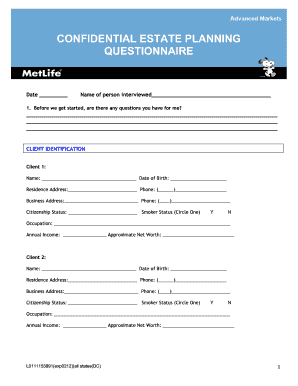 Confidential Estate Planning Questionnaire