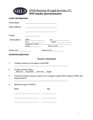 Will Intake Questionnaire
