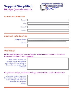 Support Simplified Design Questionnaire