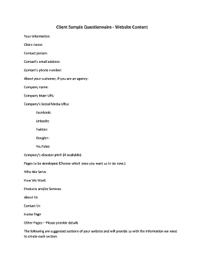 Website Content Questionnaire