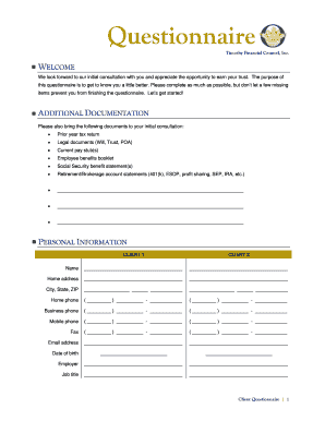 Client Financial Information Questionnaire