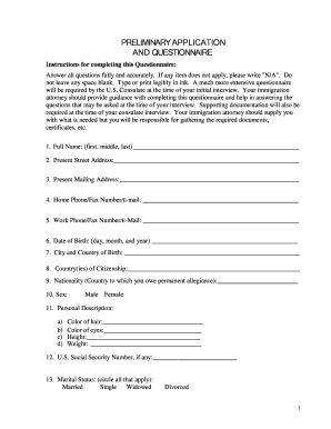EB-5 Visa Preliminary Application and Questionnaire
