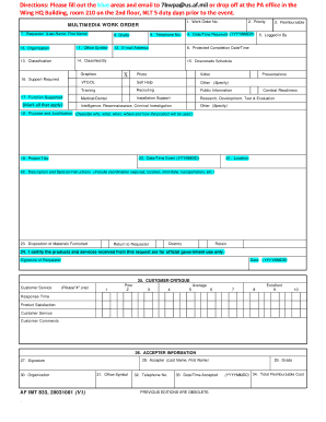 US Air Force Multimedia Work Order Form