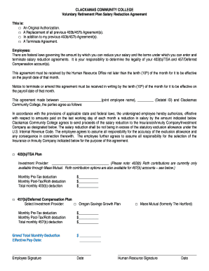 Voluntary Retirement Plan Salary Reduction Agreement