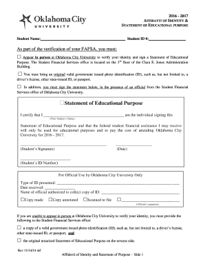 Affidavit of Identity and Statement of Educational Purpose
