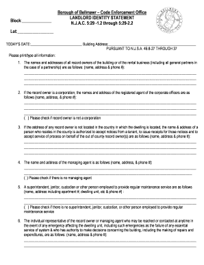 New Jersey Landlord Identity Statement