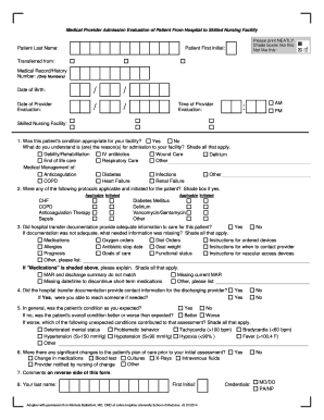 Medical Provider Admission Evaluation Form