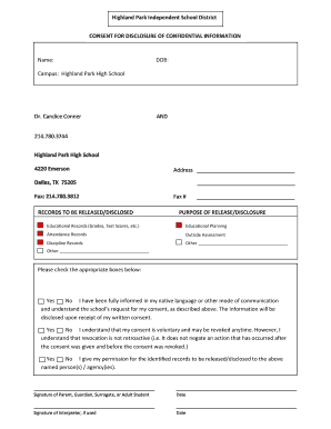 Highland Park Student Records Consent Form