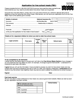 Application for Free School Meals