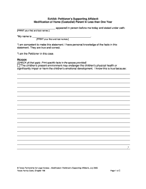 Petitioner’s Supporting Affidavit for Custodial Parent Modification