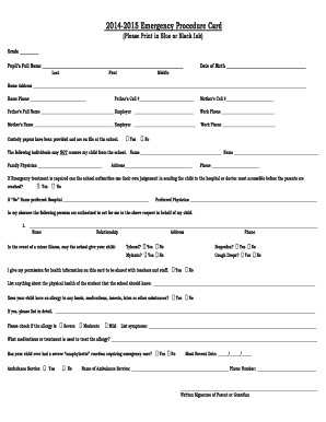 Emergency Procedure Card