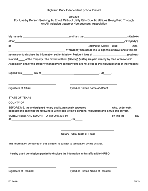 Texas School Enrollment Affidavit