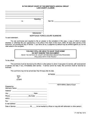 Mortgage Foreclosure Summons