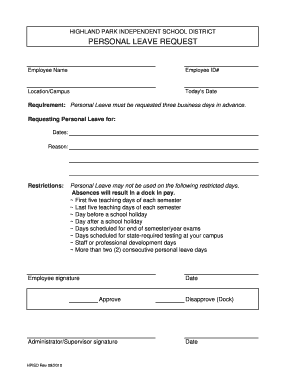 Account termination letter - Personal Leave Request Form - HPISD - hpisd