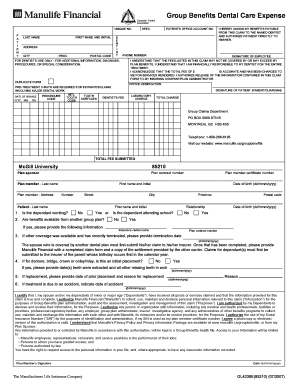 Dental Care Expense Claim Form