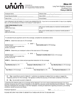 Mesa Air Long Term Disability Insurance Enrollment Form