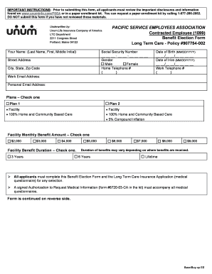 Long Term Care Benefit Election Form