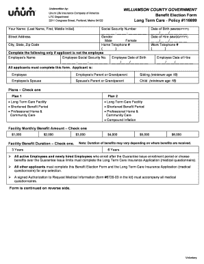 Williamson County Long Term Care Benefit Election Form