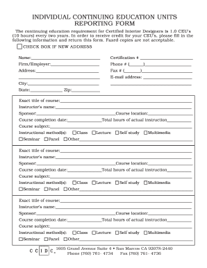 Certified Interior Designers Continuing Education Reporting Form