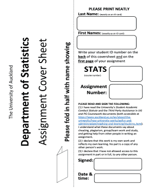 University of Auckland Assignment Cover Sheet