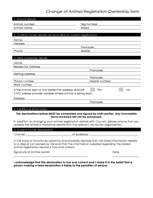 Change of Animal Registration Ownership Form