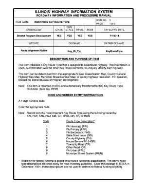 Illinois Highway Key Route Type Inventory Form