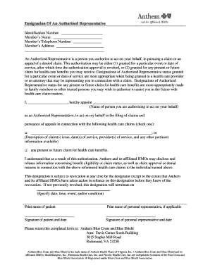 Designation of Authorized Representative