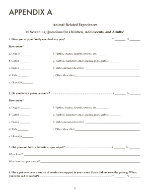Animal-Related Experiences Screening Questions