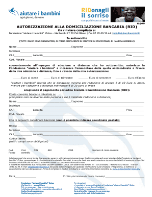 AUTORIZZAZIONE ALLA DOMICILIAZIONE BANCARIA (RID)