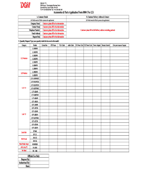 Accessories & Parts Application Form