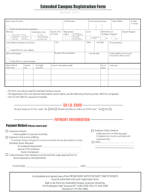 Syracuse University Extended Campus Registration Form