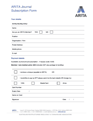ARITA Journal Subscription Form