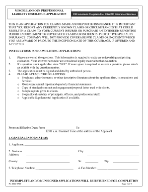 Professional Liability Insurance Application