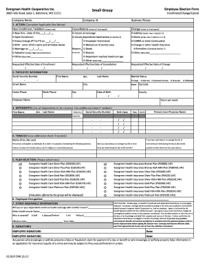 Evergreen Health Cooperative Small Group Employee Election Form