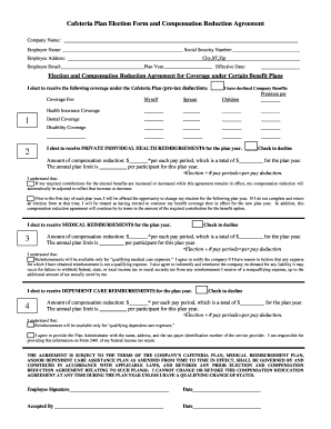 Cafeteria Plan Election Form and Compensation Reduction Agreement