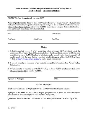 Varian Medical Systems Employee Stock Purchase Plan Election Form