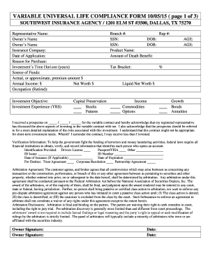 Variable Universal Life Compliance Form