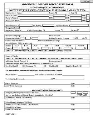 Additional Deposit Disclosure Form