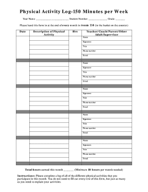 Student Physical Activity Log