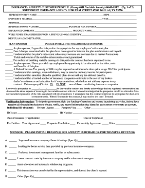 Group 401k Variable Annuity Customer Profile