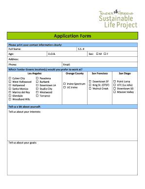 Tender Greens Application Form