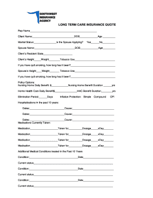 Long Term Care Insurance Quote Form
