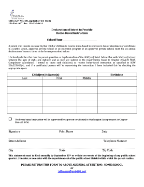 Washington Declaration of Intent to Provide Home-Based Instruction