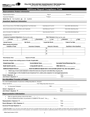 Additional Deposit Compliance Form