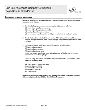 Sun Life Death Benefits Claim Packet