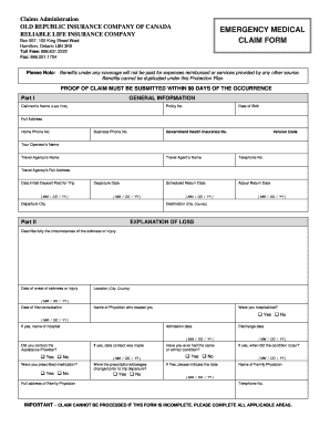 FORMULAIRE DE RÉCLAMATION MÉDICALE D'URGENCE