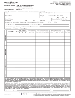 Statement of Covered Expenses for Supplementary Health Benefits